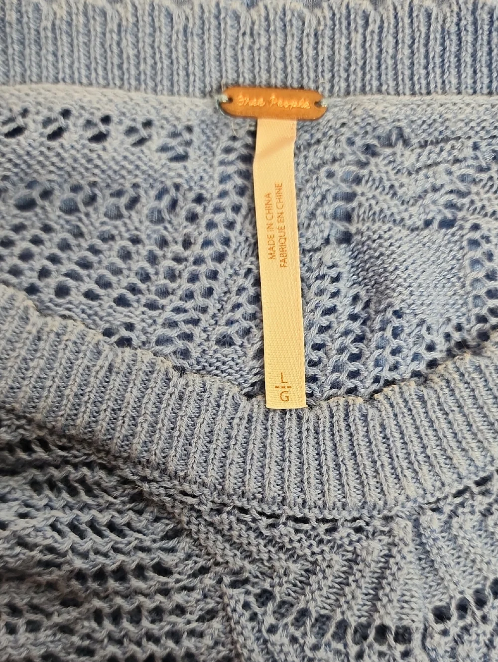 Free People Blue Crochet Yoke Long Sleeve Beautiful Yet Simple Top Size L
